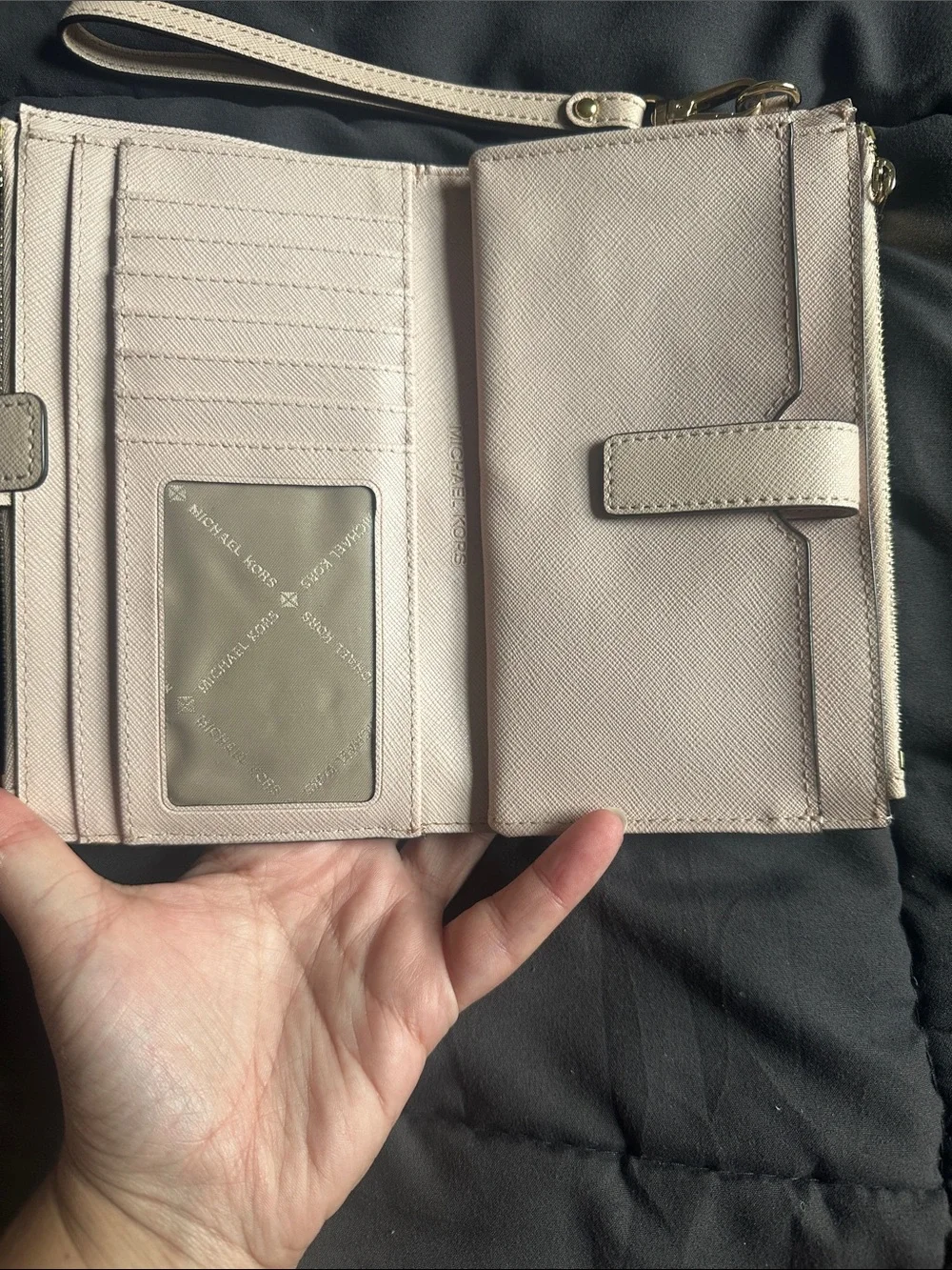 Michael Kors Baby Pink Metallic Wristlet Clutch with Strap